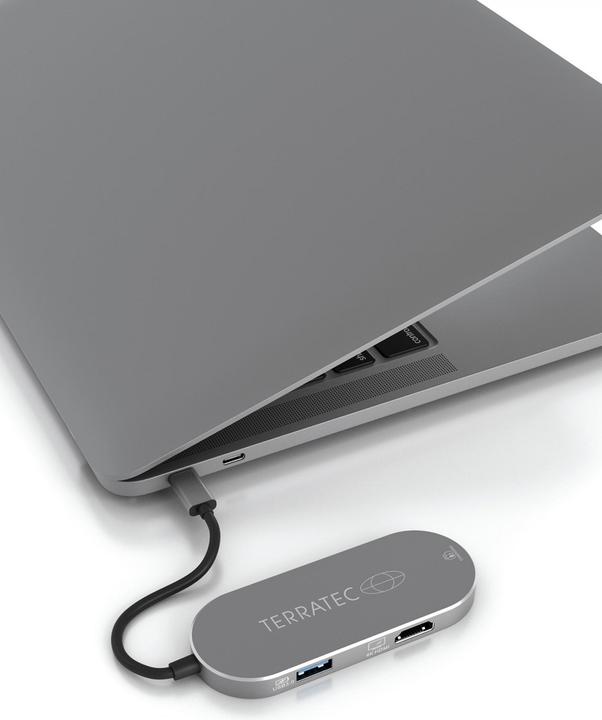 Immagine prodotto Terratec Adattatore USB Type-C in alluminio con USB-C PD HDMI 2x USB 3.0 Port Card Reader (USB-C, 4 Porti)