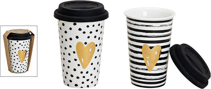 Produktbild Beanarella Becher to go, Herz Motiv, gepunktet, aus Porzellan (300 ml)