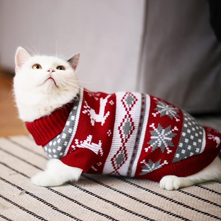 Immagine prodotto Alopini Accogliente maglione natalizio per gatti e cani di piccola taglia - con stampa di renne e cani (XL, Cappotto per cani)