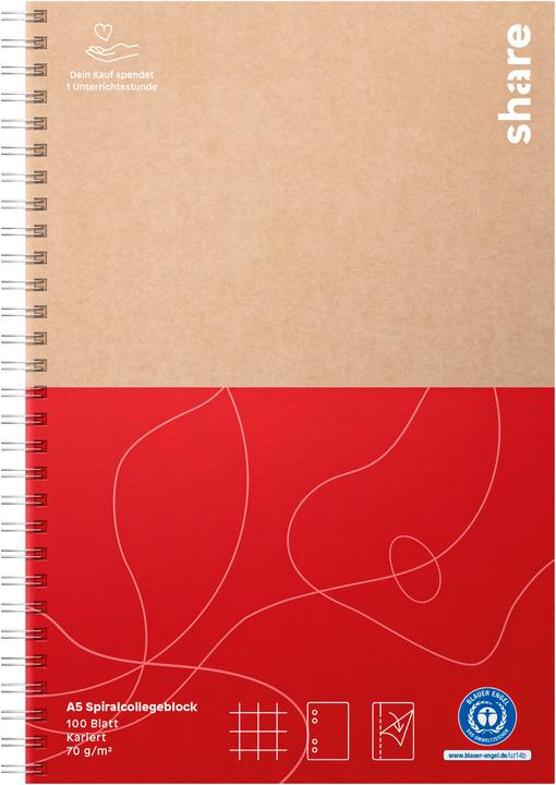 Share A5 chequered college pad, 100 sheets (A5, Checked)