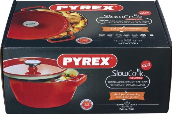 Produktbild Pyrex Slow Cook Bratentopf rund, mit Deckel, ø: 240 mm, rot (24 cm, Bräter + Schmortopf, Gusseisen)