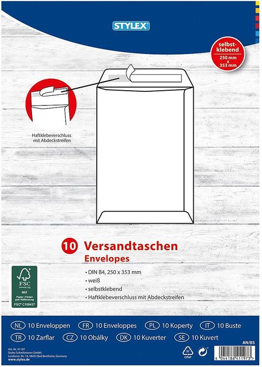 Productafbeelding Stylex Enveloppen B4 10 stuks ws (10 x)
