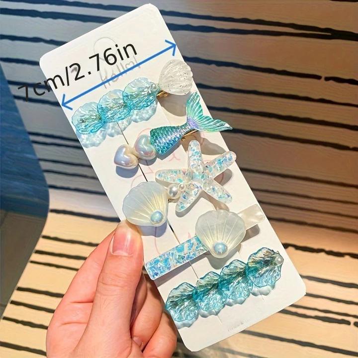 Immagine prodotto Activity Board 5pcs Niedliche Meerjungfrau & Seestern Haarspange Set - Harz Tier-Designs, perfekt für (5 pz.)