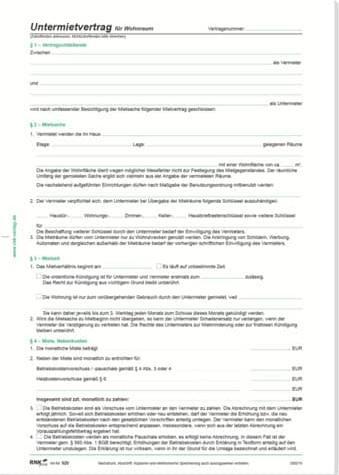 Actual product image Rnk Publisher Form "Subletting agreement for residential premises", DIN A4 (2 x)