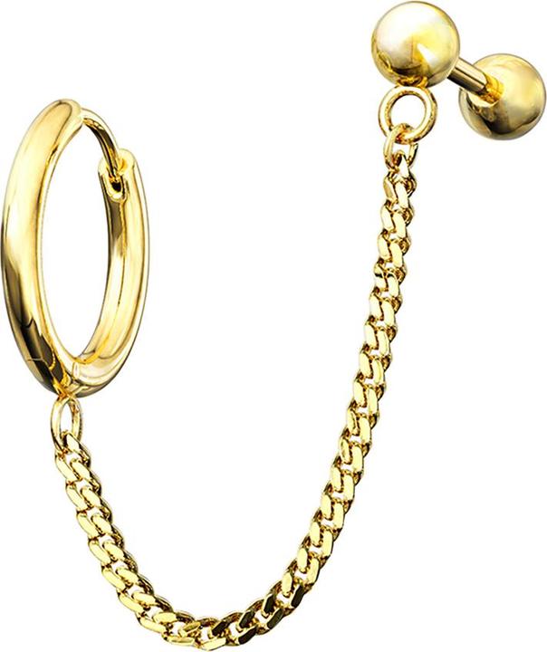 Star Piercing Ohrring vergoldet Kette Micro Barbell mit Kugel (Chrirugenstahl 316L)