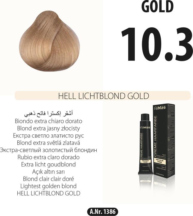 Image du produit FemMas (10.3) Couleur de cheveux Blond clair Or 100ml (10.3 Blond clair doré)