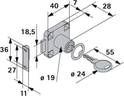 Produktbild Hettich Zylinder-Aufschraubschloss unterschiedlich schlieend Trstrke 13-20 mm Stahl vernickelt
