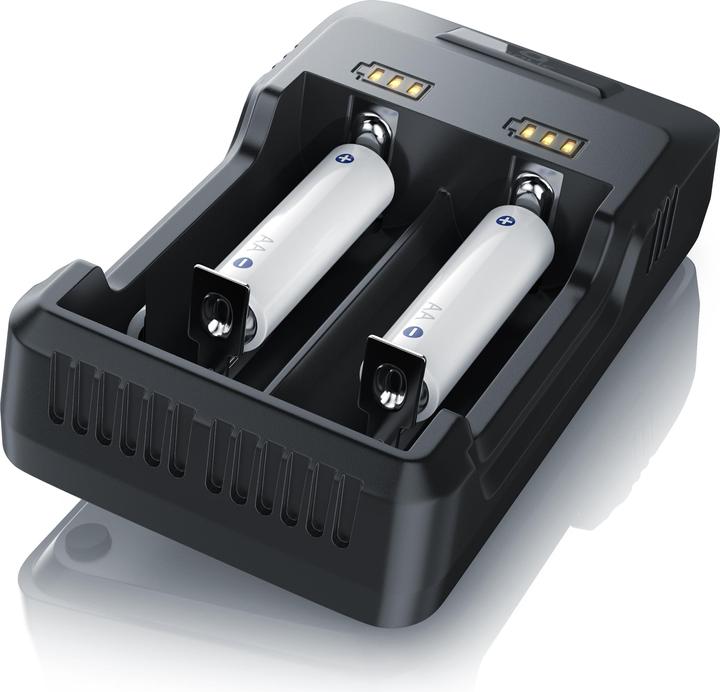 Aplic Batterie Ladegerät 2000 mA, USB Akku Lader mit zwei Steckplätzen für Ni-MH / Ni-Cd / Li-ion Akkus (14500, 16340, 18650, 26650, C, AA, 2000 mAh, Ladegerät ohne Akku)