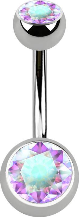 Image du produit Star Piercing Banane stérile argentée avec deux boules de cristal multicolores (sans laiton, Titane G23)