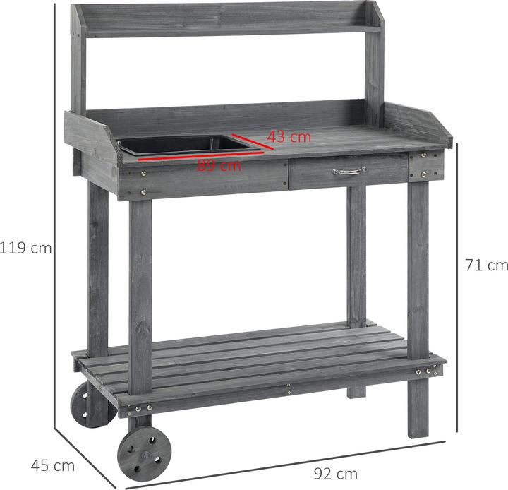 Produktbild Outsunny Gärtnertisch mit Waschbecken und Rollen (45 cm)