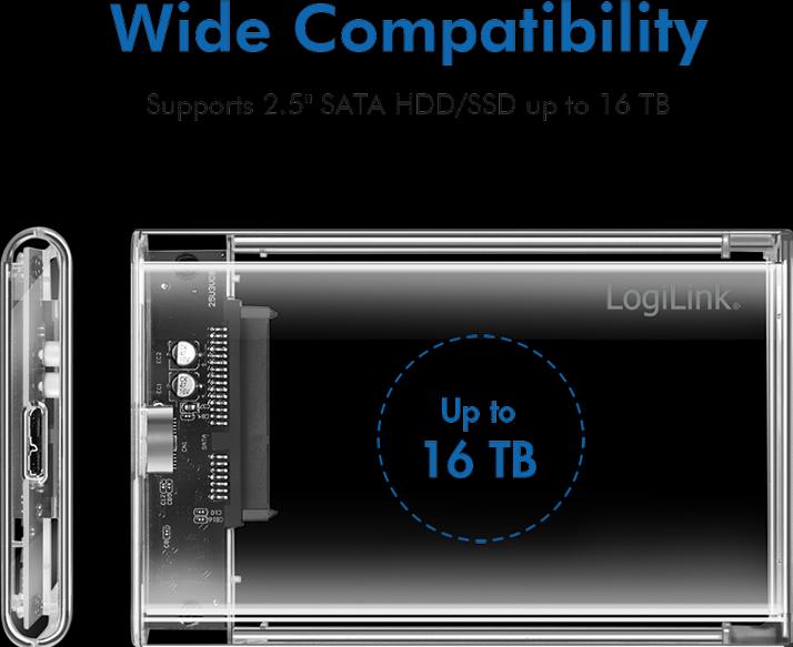 Actual product image LogiLink Hard disk enclosure 2.5", HDD/SSD, USB 3.0, tool-free (2.5")