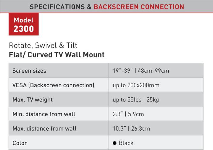 Nährwerte und Zutaten Barkan Wandhalterung WH 2300, 19"-39" (Wand, 27", 10 kg)