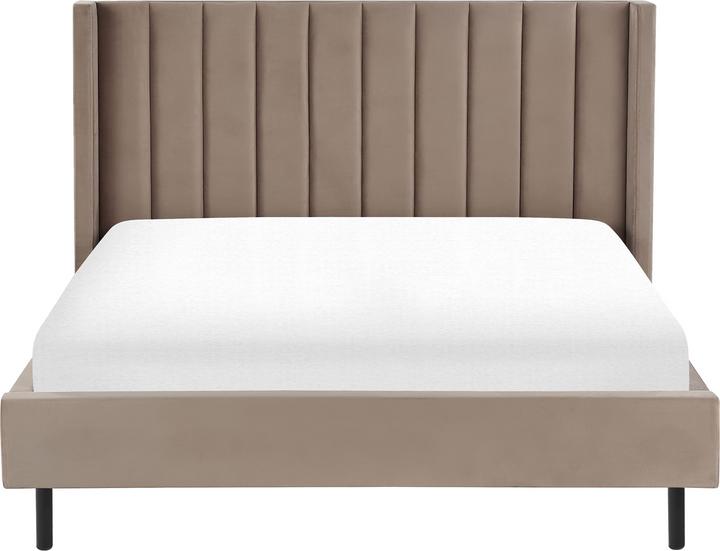 Actual product image Beliani Upholstered Bed Velvet Fabric taupe Slatted Frame 160 x 200 cm VILLETTE (160 x 200 cm)