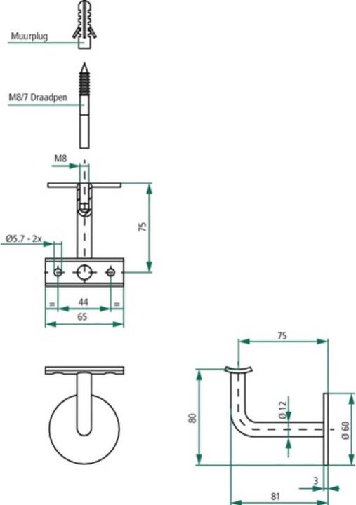 Immagine prodotto Intersteel Supporto per corrimano in acciaio inox opaco Diametro piastra a muro 60 mm supporto curvo (Acciaio inossidabile)