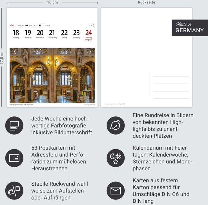 Actual product image Harenberg England Sehnsuchtskalender 2026 - Wochenkalender mit 53 Postkarten (German)