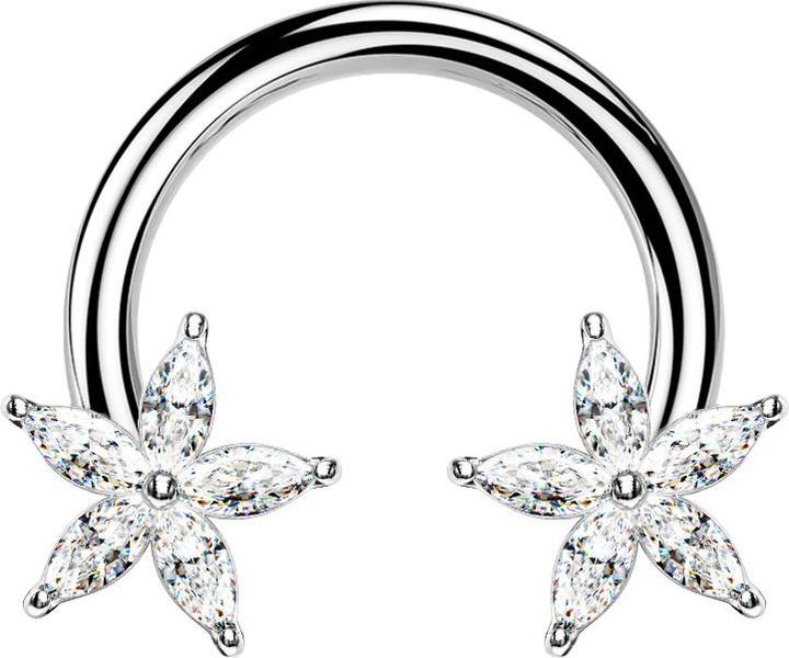 Star Piercing Circular Barbell silber Kristallblume silber (Chirurgenstahl 316L, Messing)