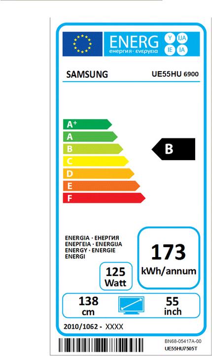 Etichetta energetica Samsung Ue55hu6900 (55", 4K)