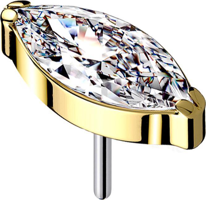 Star Piercing Threadless vergoldet mit Oval Kristall silber (Titan G23, ohne Messing)