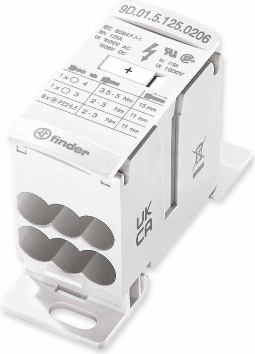 Produktbild Finder 9D.01.5.125.0206 Verteiler Weiss 8polig 16 mm² 125 A 1000 V/AC, 1500 V/