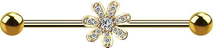 Star Piercing Barbell 14k vergoldet mit Blume und Kristalle (Chirurgenstahl 316L, Messing)