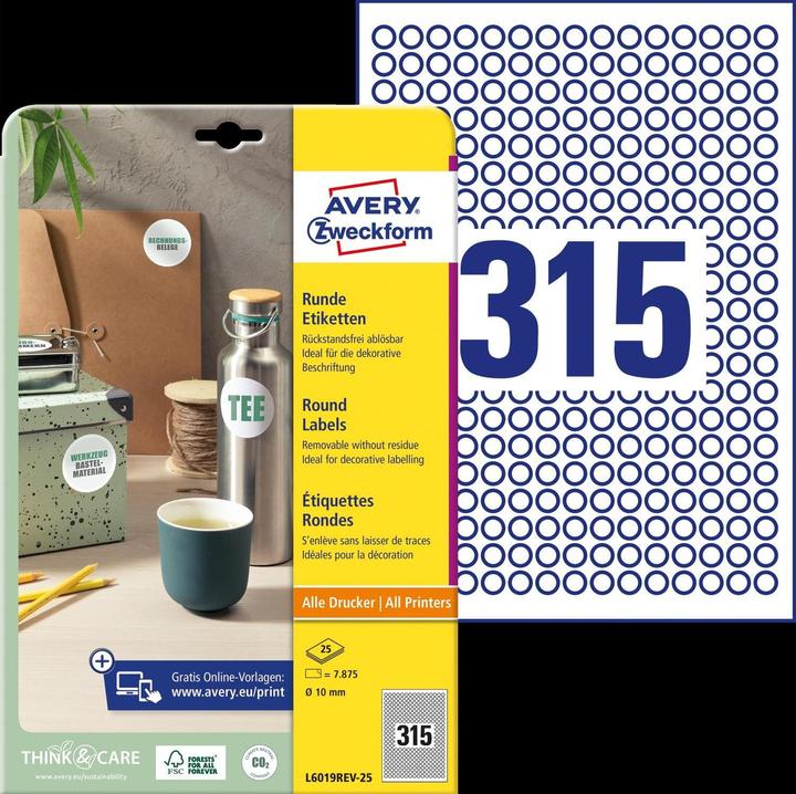 Produktbild Avery Runde Etiketten, ablösbar