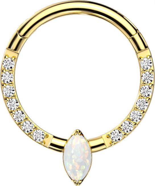 Produktbild Star Piercing Micro Segmentring klappbar vergoldet front Kristalle silber Oval Opal weiss (ohne Messing, Titan G23)
