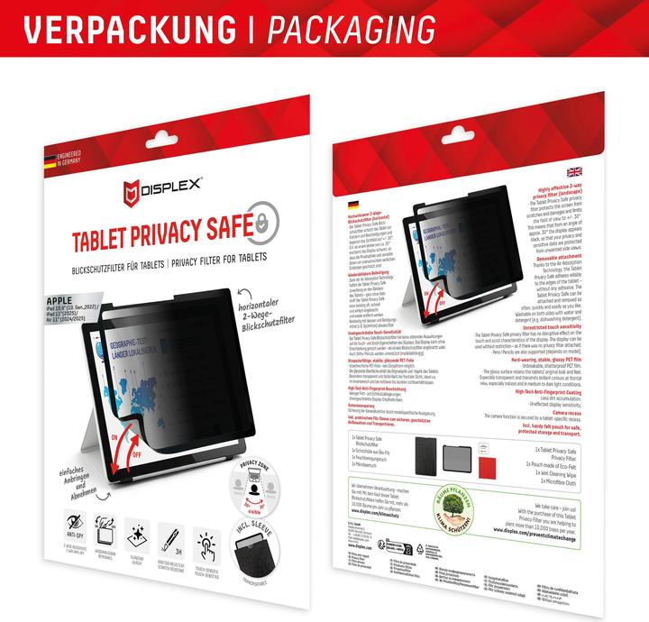 Produktbild Displex Tablet Privacy Safe, Tablet Blickschutzfolie (1 Stück, iPad 10.9 (2022), iPad Air 11 2024 (M2), iPad Air 11 2025)