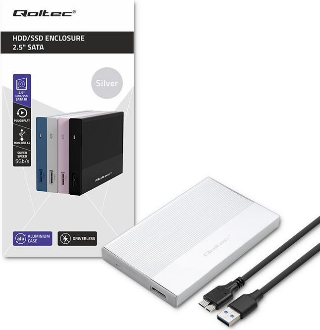 Produktbild Qoltec Gehäuse für SSD HDD 2,5 Zoll, SATA, USB3.0, 2TB