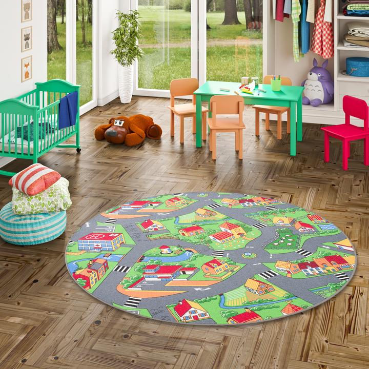 Produktbild Snapstyle Kinder Spiel Teppich Little Village Grün Rund (160 x 160 cm)