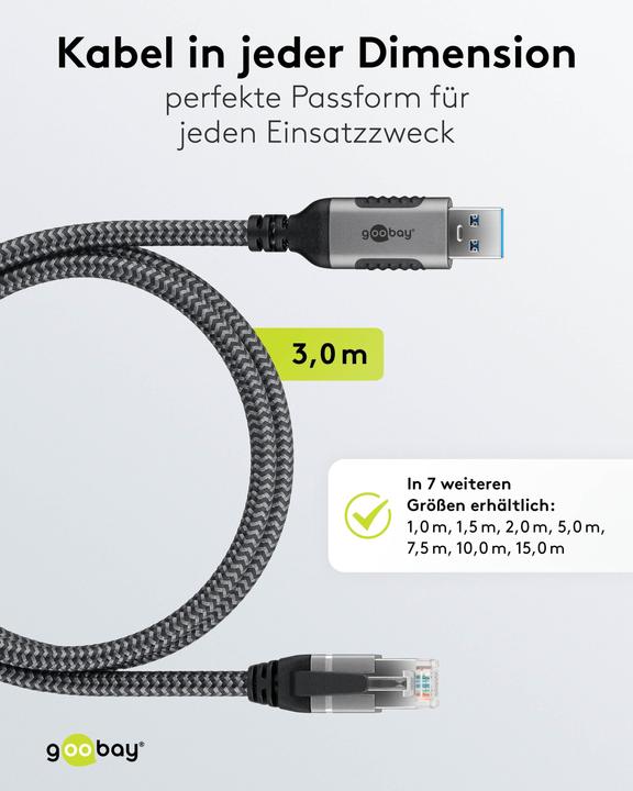 Image du produit Goobay Câble Ethernet USB-A vers RJ45, 3 m (F/UTP, CAT6, 3 m)