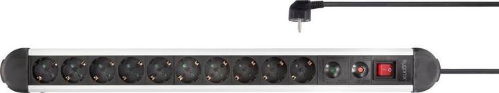 Produktbild Sygonix SY-4755860Überspannungsschutz-Steckdosenleiste Silber Schwarz Schutzkontakt 1 St. (10 x, CEE 7/3, 1.50 m)