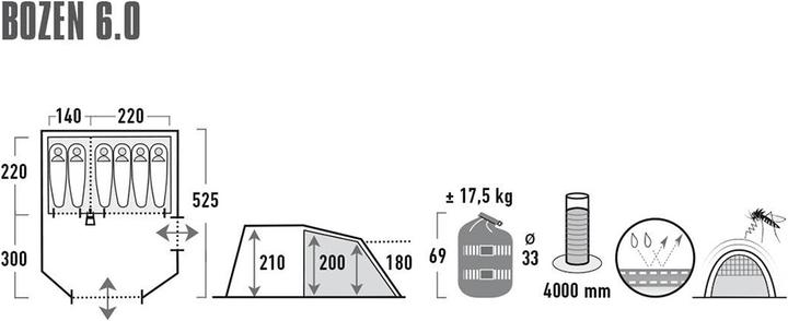 Productafbeelding High Peak Tent Bolzano 6,0 (Tunnel tent, 17.50 kg, 6 personen)