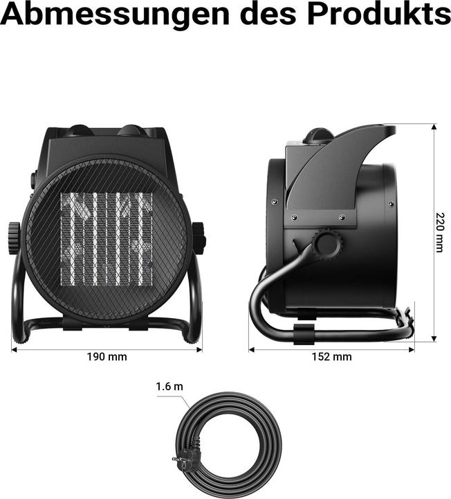 Image du produit Wiltec Keramik Heizstrahler 2kW Heizlüfter Heizgerät Schnellheizer Elektrisch (2000 W)