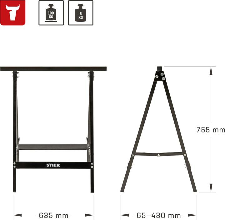 Immagine prodotto Stier Cavalletto da lavoro in acciaio 100 kg (63.50 cm, 43 cm)