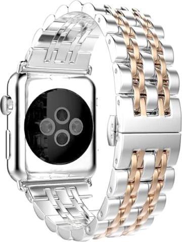 Produktbild Hermex Apple Watch 44mm / 42mm Luxus Edelstahl Armband Band SILBER GOLD (42 mm, 44 mm)