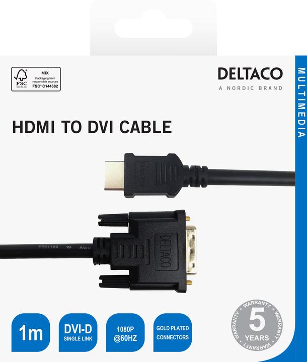 Immagine prodotto Deltaco Cavo da HDMI a DVI 1080p, DVI-D (1 m, HDMI)