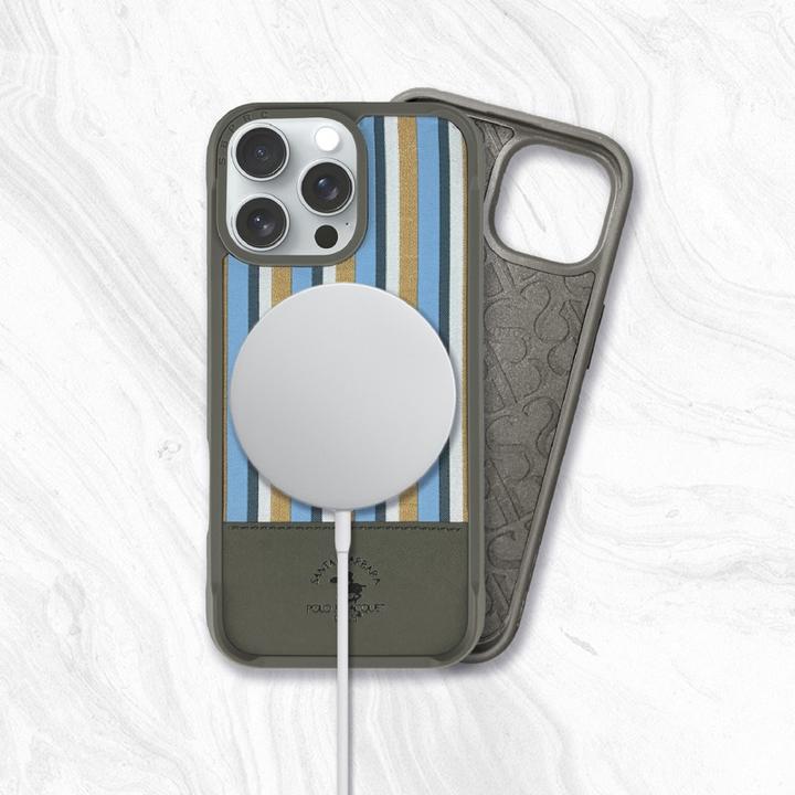 Produktbild Santa Barbara iPhone 16 Pro - Polo Isaac - Premium Sommer-Etui mit Stoffdesign, Streifenmuster, Grau (Apple iPhone 16 Pro)