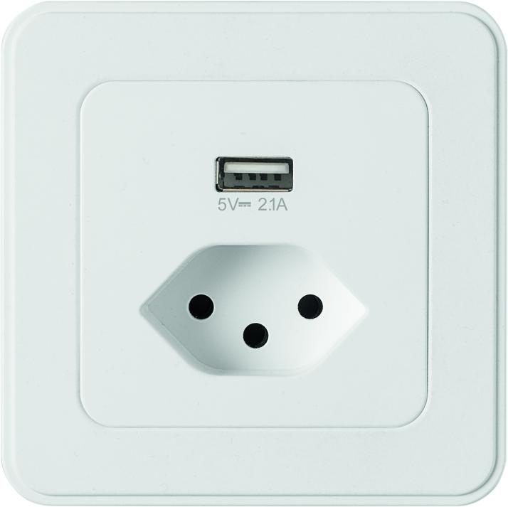 Actual product image Mica UP socket T13 white with USB charger 2.1A