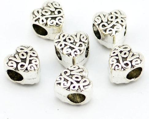 Hermex Herz Love Valatinsstag Bead Perle - Silbrig (Zink-Legierung)