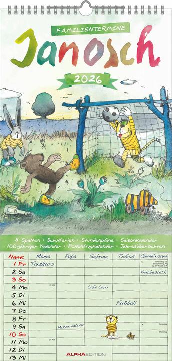Produktbild Alpha Edition Janosch 2026 Familienplaner - Familien-Timer - Termin-Planer - Kinder-Kalender - Familien-Kalender (22 x 45 cm, Deutsch)
