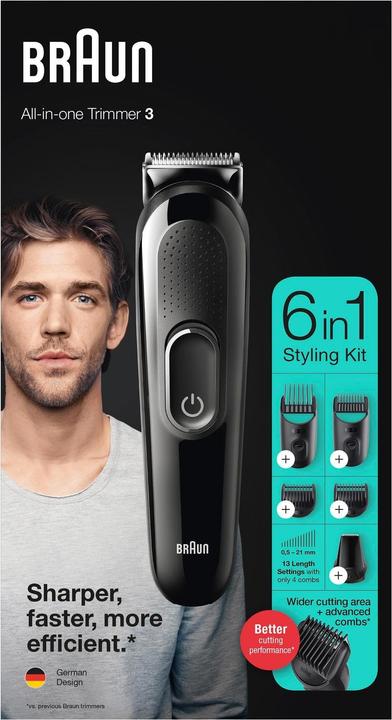 Produktbild Braun Multi-Grooming-Kit 3 MGK3335, 6-in-1 Barttrimmer für Herren, 5 Aufsätze