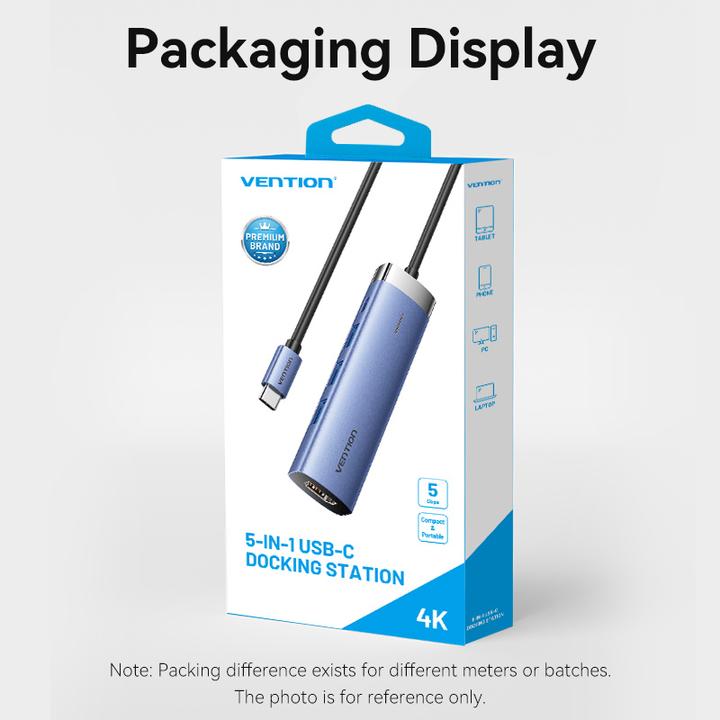 Produktbild Vention USB-C to HDMI/USB 3.0 x 3/PD Docking Station 0.15M Blue Aluminum Alloy Type (USB-C)