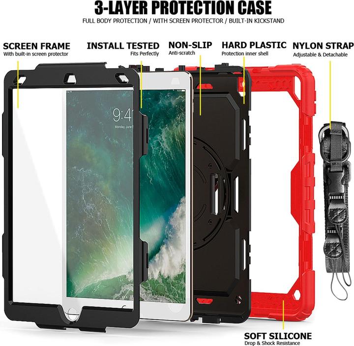 Produktbild Lobwerk 4in1 Tasche für Apple Ipad Pro 10.5 / Air 3 (3rd Generation) 10.5 Zoll Schutzhülle + Gestell Rot (X)