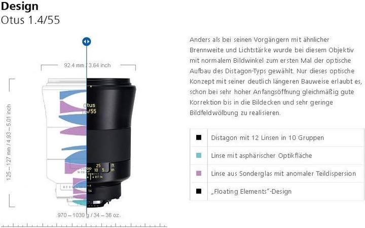 Image du produit Zeiss Objectif Otus T 55mm, f/1.4, Nikon (Nikon F, Plein format)
