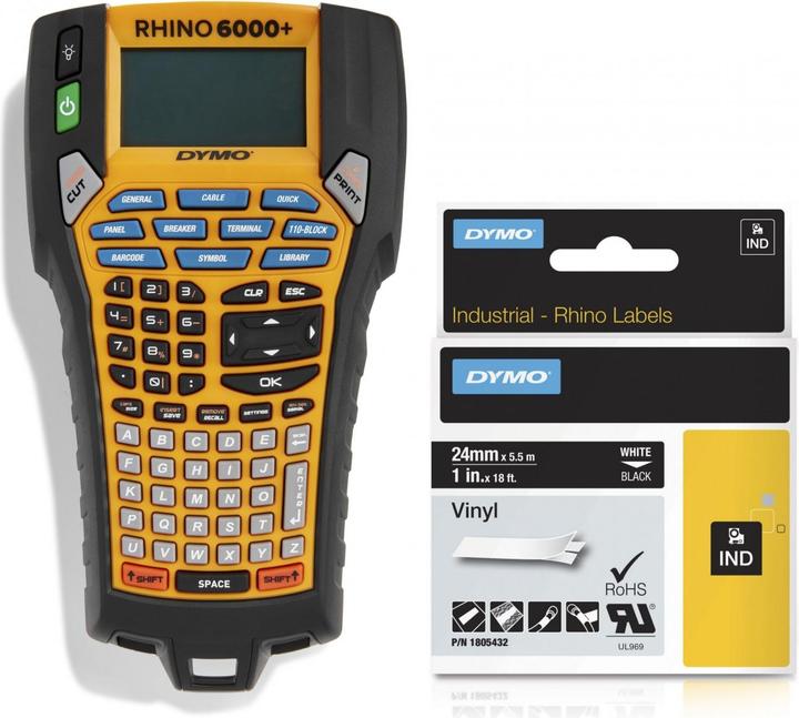 Produktbild Dymo Rhino 24mm weiß auf schwarz Vinyl (2.40 cm, Schwarz)