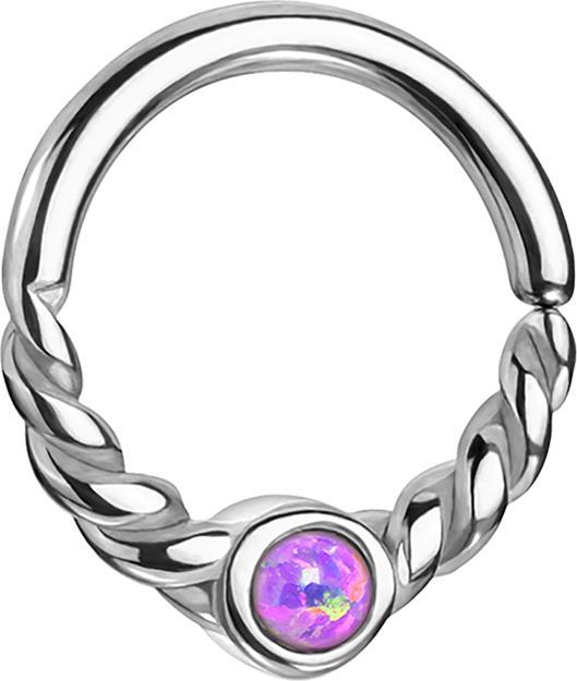 Star Piercing Micro Piercing Ring silber halb geflochten mit Opal violett (Chirurgenstahl 316L, ohne Messing)
