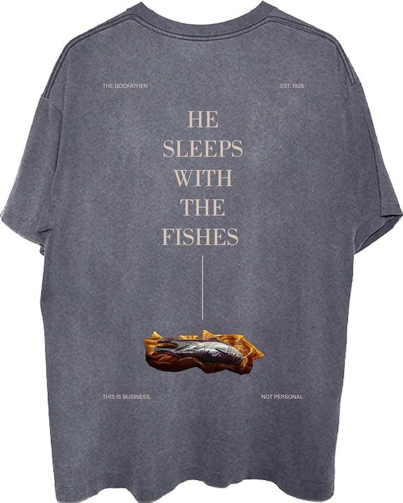 Immagine prodotto The Godfather Maglietta unisex per adulti Sleeps With The Fishes con stampa sul retro in cotone (M)