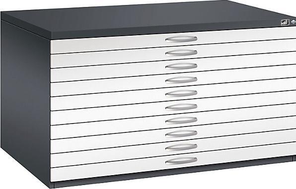 Actual product image C+P Drawing cabinet, A0, 10 drawers, height 760 mm, black grey / traffic white.