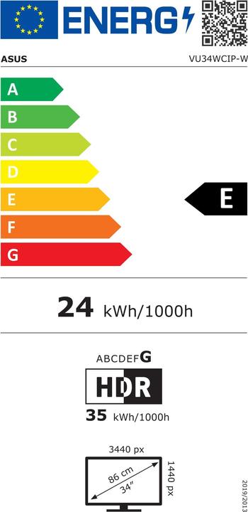 Energy Label ASUS Eye Care VU34WCIP-W 86,7cm (21:9) WQHD (3440 x 1440 pixels, 34")