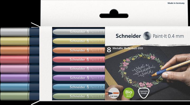 Actual product image Schneider Rollerball Paint-it (gold metallic, vintage green metallic, vintage red metallic, Silver Metallic, polar blue metallic, frosted violet metallic, Rose Metallic, Metallic Copper, 8 x)